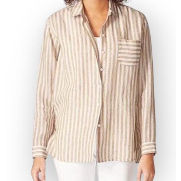 J.Jill Love Linen Medium 100% Linen Oversized‎ Striped Lagenlook Button Up Shirt - Picture 2 of 7